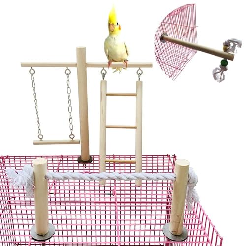 Image of PINVNBY Bird Playground, Wood Parrot Play Gym Stand Perch Bird Cage Accessories for Small and Medium Parakeet Cockatiel Conure Love Birds Finch