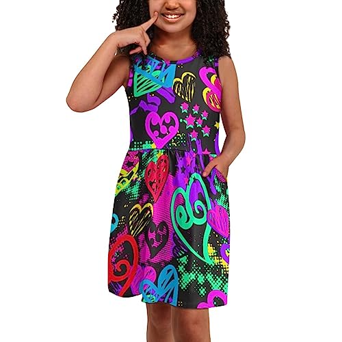 ENLACHIC Toddler Girl Summer Dresses Graffiti Printed Sleeveless Swing T Shirt Dress Casual Sun Dress 2-14 Years4