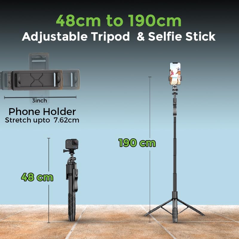 Image of UltraProlink Snap-Z|190cm / 6.20 ft / 74.80 inch Selfie Stick Tripod|Reinforced 4-Leg Tripod Stand|360 Rotatable Handle for Panoramic Shots|Wireless Remote|for Smartphones,DSLR, Ring Lights, GoPro|UM1234