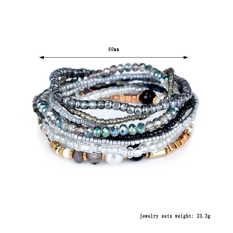 Fuqimanman2020 Boho Multilayer Crystal Beaded Stackable Stretch Bracelets Strand Elestic Simulated Pearl Bohemian for Women Boho Handmade Jewelry2