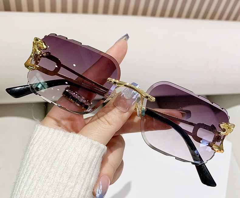 Image of Rimless Diamond Cut Trendy Retro Hip Hop Tint Lens Sun Glasses Frameless Rectangle Sunglasses For Men and Women
