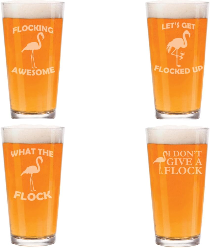 16 oz Beer Pint Glass Gift Set Of 4 Funny Flamingo Collection