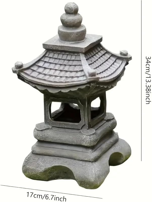 Solar Powered Garden Pagoda Lantern, Asian Zen Stone Tower Statue, Indoor Outdoor Decorative Landscape Art (Four Corner Palace Lantern, 1pcs)