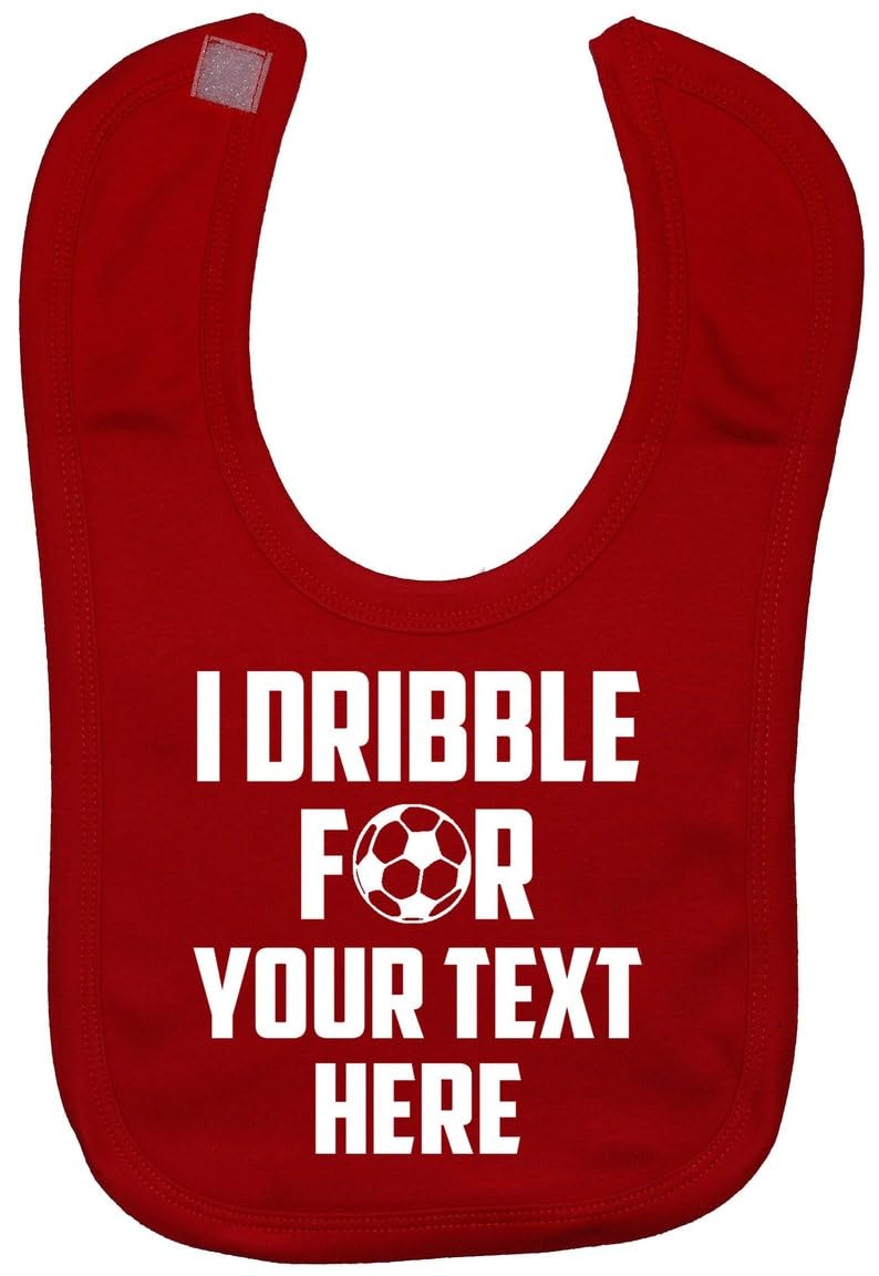 Acce Products I Dribble For Personalised with Football team Name Baby Infant Feeding Bib Coloured Pic Touch Attach 0 to approx 3 Years - Red