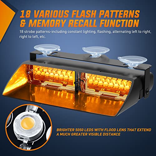 Image of Nilight Amber Emergency Strobe Lights Windshield Hazard Warning Safety Flash Light with Suction Cups Super Bright LED for Police Enforcement Firefighters Vehicle Truck