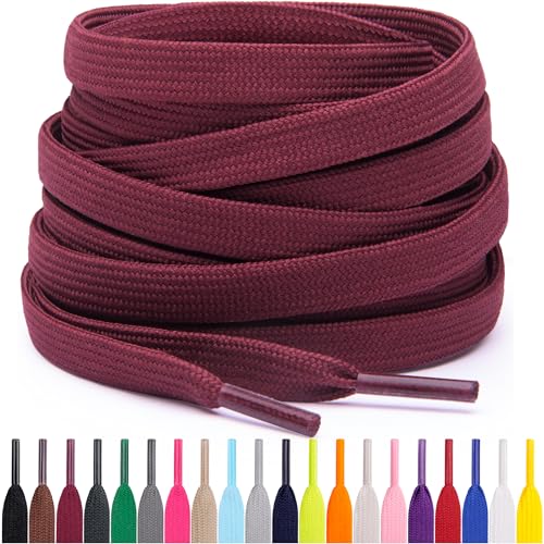 Miscly Cordones Planos para Zapatillas, Disponibles en Varias Tallas y Colores (Burdeos, 114 cm)