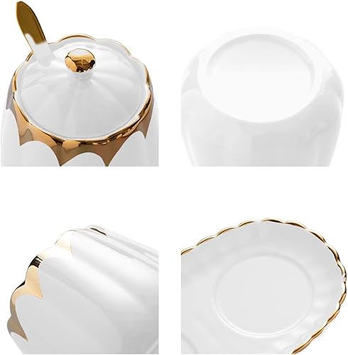 Miniatura 7 de Azucarero con tapa y cuchara, recipiente de cerámica para condimentos con bandeja, juego de recipientes de azúcar y sal, tarros de especias