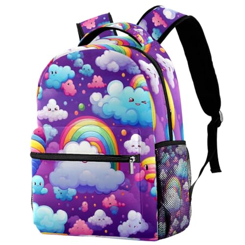 Sac à dos de voyage nuages et arc-en-ciel multicolore pour l'école et les sorties des enfants