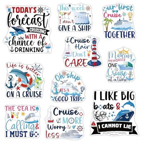 Image of 10PCS Cruise Door Magnets Decorations Large Magnetic Stickers for Cruise Ship Cabin, Fridge & Car, Funny Anchor & Ship Design, Vacation Party Decor for Carnival, Holiday & Family Trips
