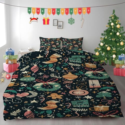 布団カバークリスマスツリー寝具カバー星掛け布団カバー3点セットマイクロファイバー静電気防止防ダニけ被套軽量丈夫柔ら洗える羽毛布団カバ230x210cm着脱簡単掛duvet cover+枕套2枚43x63cmファスナー開閉