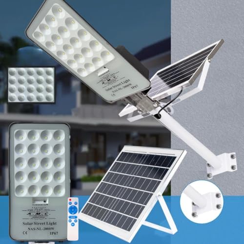 A.M.C. Lampione Solare 2000W A Led 6500K Con Pannello Solare, Palo E Telecomando Impermeabile IP67