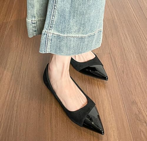 Suede Patent Leather Flats for Women Dressy Comfortable Ballet Flats Shoes Pointed Toe Low Heel Work Flats Office Casual Slip on Dress Shoes2