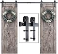 SMARTSTANDARD 7 FT Double Barn Door Hardware Kit, Sliding Door Track-Smoothly and Quietly -includes Detailed Installation Fit 21" Wide Doorpanel (J Shape Hanger) Black