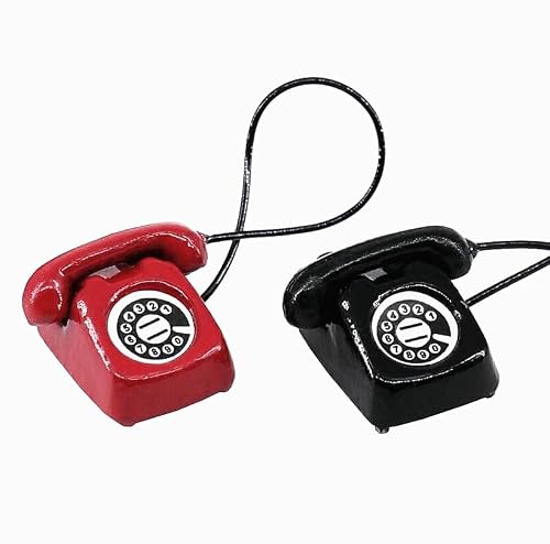 EatingBiting 2pcs 1:12 1/12 Scale Miniature mini House Decoration Set Figurines Vintage Retro Micrphone Phones Figurines Ornaments Miniature Telephone Accessories