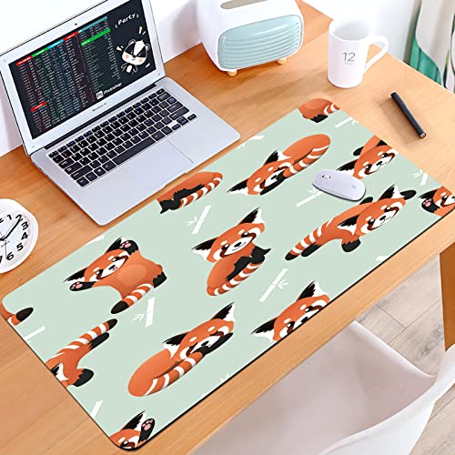 SHIVNAMI Alfombrilla Raton Grande Gaming Mouse Pad,Feliz Lindo Panda Rojo bambú Asia bebé Oso Arte,Lavable, Antideslizante Diseñada para Gamers, Trabajo de Oficina