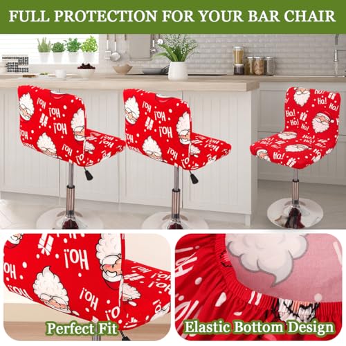 Image of FUANGUI Bar Stool Covers Set of 4, Stretch Bar Stool Chair Cover Slipcovers, Floral Print Counter Stool Bar Chair Covers for Kitchen Pub Dining Room (Christmas Red)