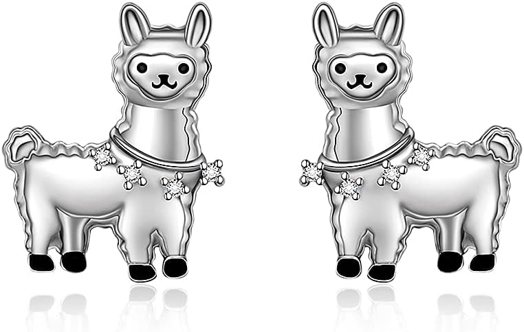 Cute Llama Stud Earrings for Women S925 Sterling Silver Animal Camel crystal Stud Funny Kawaii South America Alpaca Earring Llamas Lovers Unique Clip-on Jewelry Gift