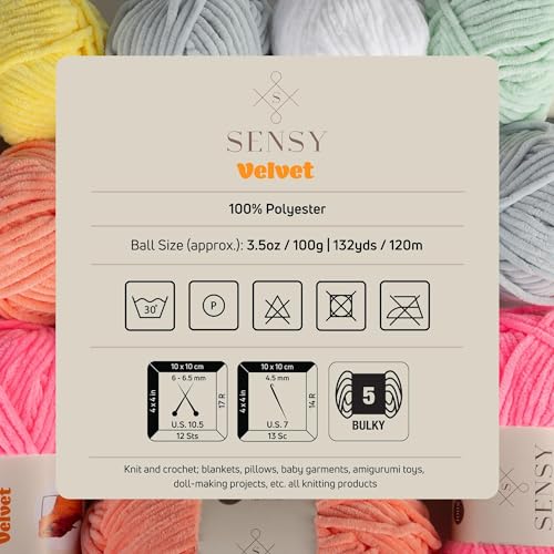 3 Skeins of Sensy Velvet Yarn for Crocheting Baby Blanket Yarn, Chenille Yarn, Amigurumi Yarn, 3.5 oz, 132 Yards - Image 3