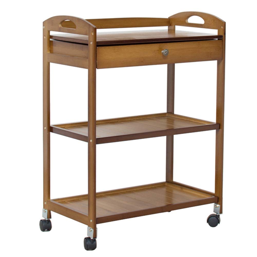 asdchZen Multifunctional Utility Cart Service Storage Trolley Salon Trolley 3-Shelf Wooden Beauty With Drawers & Brake Wheels Multifunction Mobile Storage Utility Carts