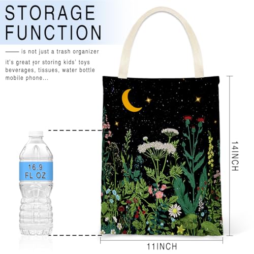 Image of IRADA Car Trash Bag Hanging No Snap Small Garbage Bag for Car Back Seat Cute Printed One-Handed Strap Trash Bags Car Accessories-Wildflowers-Black Car Trash Bags