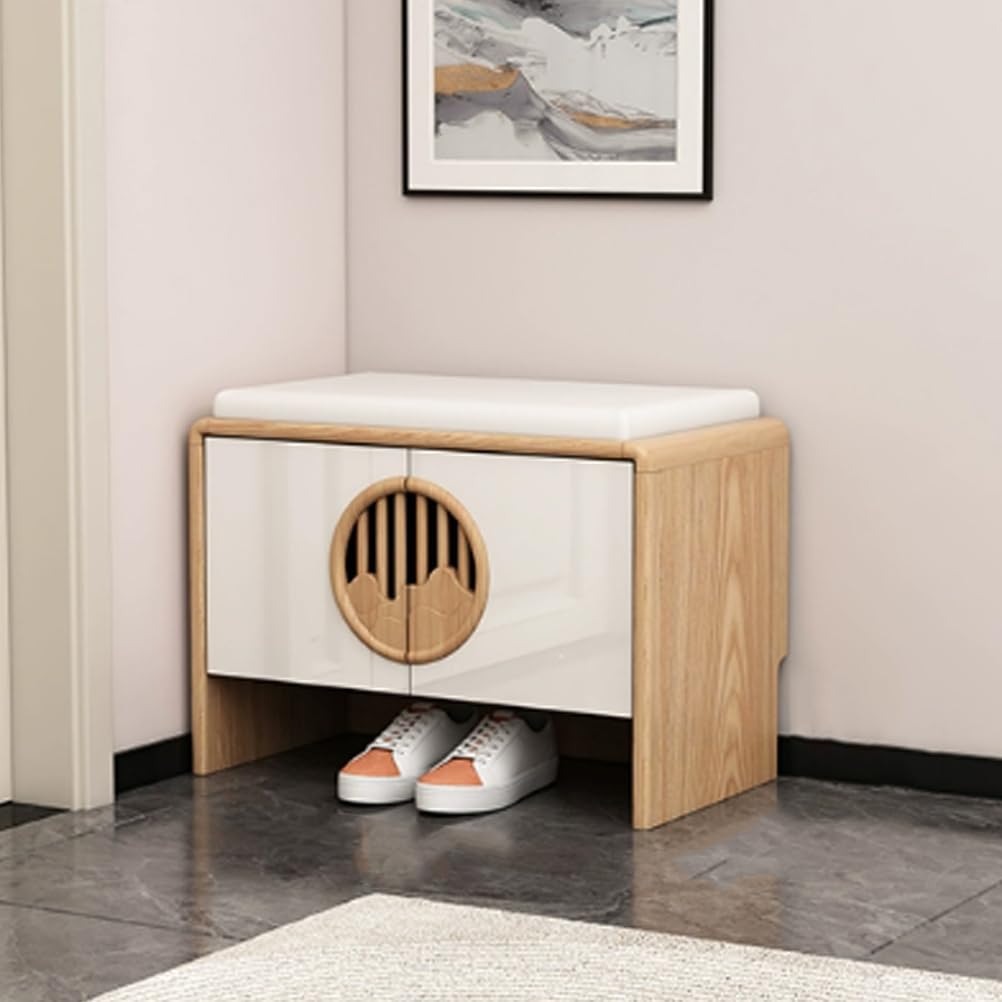 LWJSOCP Shoe Storage Bench with DoorsSmall Shoe Rack Cabinet with Padded SeatEntryway Shoes Rack StoolShoes Storage nizer for Living Room Bedroomnatural60cm