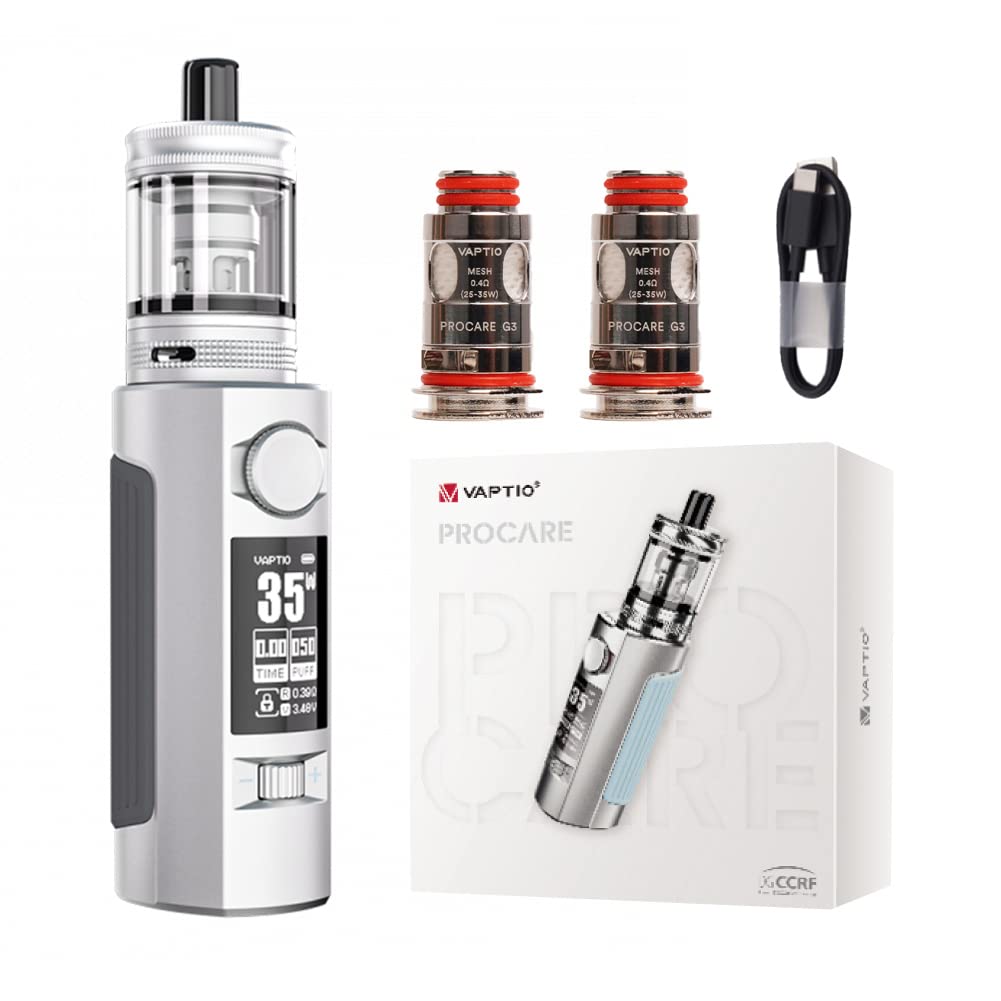 VAPTIO Procare Kit Cigarette lectronique 2400mAh 50W Kit Anti-Schage avec  2 pices Bobine en Maille 0,4 ohm(G3),Sans E liquide Sans Nicotin(gris) :  Amazon.fr: High-Tech