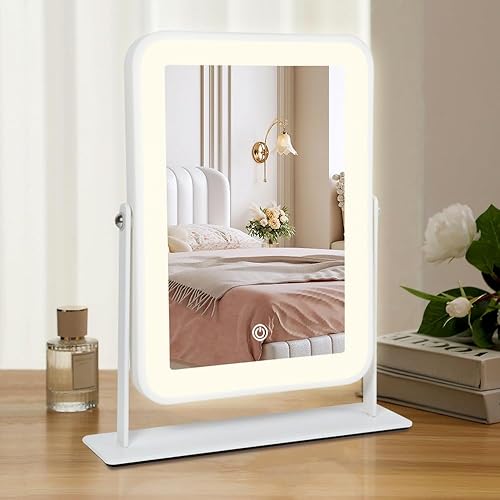 Leadzones Espejo de tocador de maquillaje con luces, espejo de mesa LED Hollywood de 17.5 x 13.7 pulgadas con 12 bombillas regulables, control