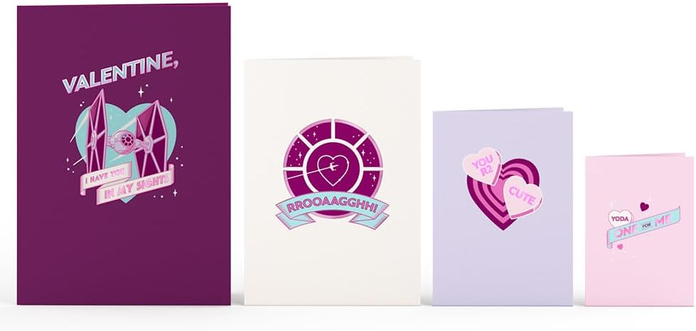 Lovepop Valentine Pop-Up Card for Her and Him - 4 pcs Star Wars 3D Greeting Cards for Boys, Girls, Men, Women - 5" x 7" Nesting Card - Blank Note Card & Envelope Included