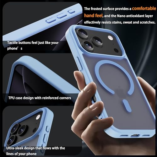 Image of Magnetic for iPhone 17 Pro Max Phone Case, [Compatible with MagSafe], Screen Protector X1, [Military Grade Drop Protection],Matte Finish,Slim,Shockproof,Protective (Light Blue, 17 Pro Max)