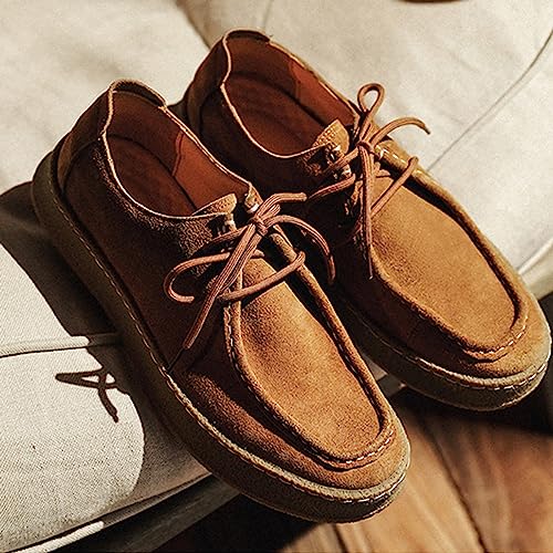WENOREG Men's Suede Lace Up Casual Loafers Fashion Comfort Slip-ons 2-Eye Thick Sole Waterproof Walking Sneakers Outdoor Flat Low Top Lightweight Walking Working Office Work Mocassins Shoes3