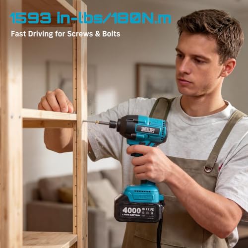 Image of Seesii Impact Wrench Drill Driver,Power Tool Combo Kit For Car Home DIY | 1000N.m Impact Gun,1 /4 inch 180N.m Impact Driver and 3 /8 inch 50N.m Cordless Drill,2 * 4.0Ah Bartteris,Brushless,Fast Charger