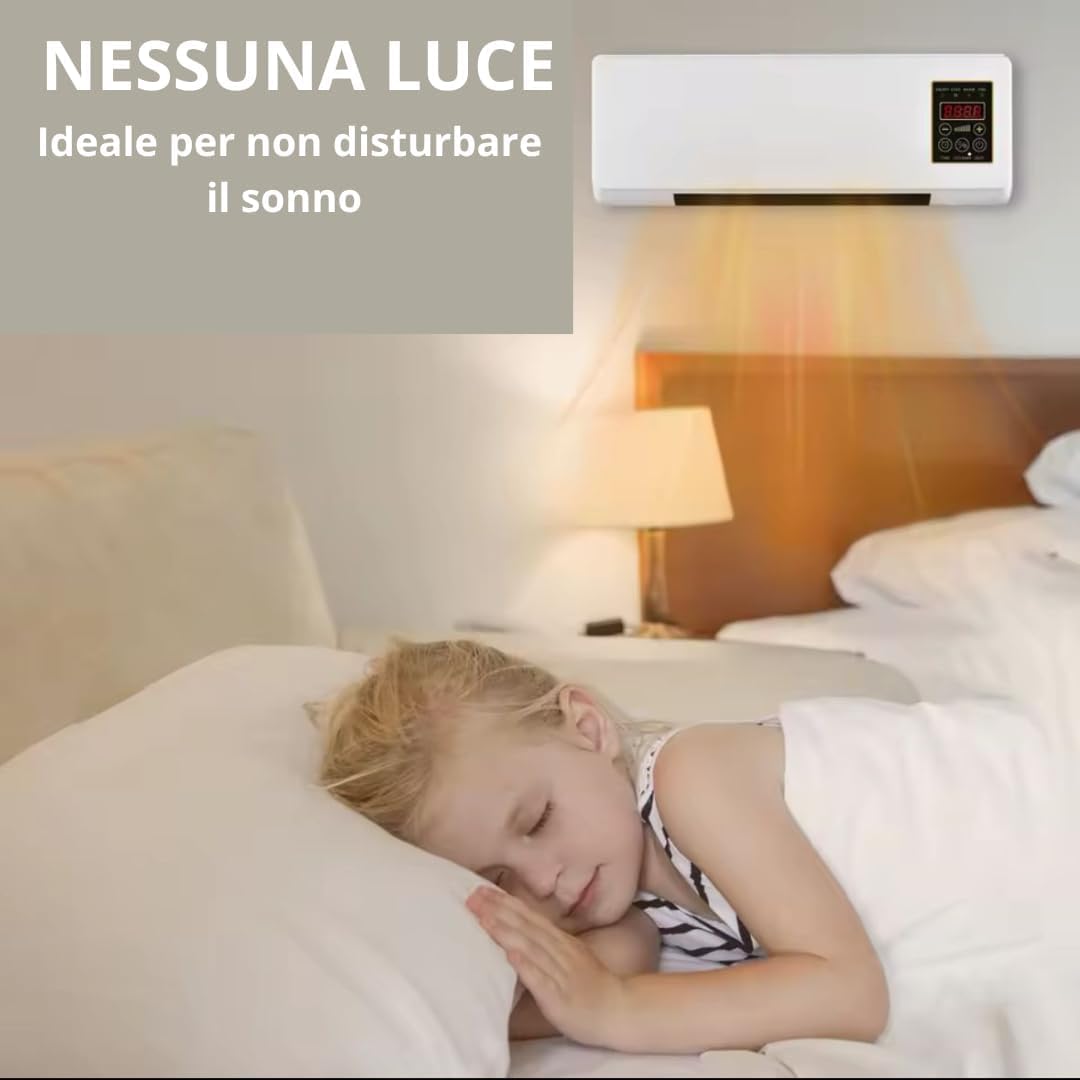 21 SHOP® Termoconvettore Elettrico da Parete 1500W con Display LED e Telecomando - Funzione Aria Calda/Fredda Temperatura Regolabile, Timer, Design Compatto ed Efficiente per Casa Ufficio 45x12x20