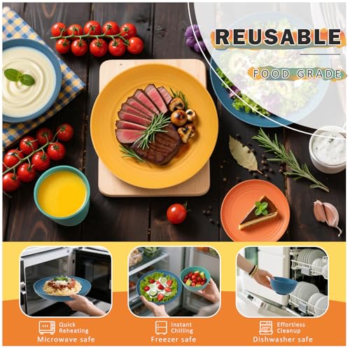 Image of Wheat Straw Dinnerware Sets, Plates and Bowls Sets Unbreakable & Microwave Safe - 32 Piece Service for 8 Dinner Plate Dessert Plate Cereal Bowl Cup for Kitchen & Outdoor - Multi