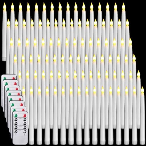 Image of Tuanse 108 Pack Flameless Flicker Taper Candles Bulk with Remote and Timer, Battery Operated LED Warm White Taper Candles Light for Home Wedding Decoration Gifts (White,8 Inch)