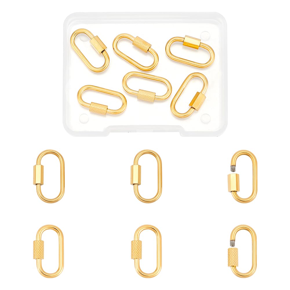 UNICRAFTALE 6pcs 2 Styles Golden Stainless Steel Oval Screw Carabiner Lock Screw Lock Clip Clasps Lock Key Carabiner Clasp Metal Keychain Clip Hook Quick Link for Jewelry Making Handbag DIY Accessory