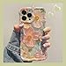 EYZUTAK Case for iPhone 15, Colorful Retro Oil Painting Printed Flower Laser Beam Glossy Pattern Cute Curly Waves Border Exquisite Phone Cover Stylish Durable TPU Protective Case for Girls Women-Green