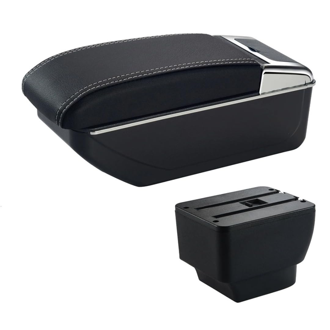 Toiumops Armrest for Mazda 2, Car Armrest Box Center Console Store Box(A3 White Line No USB)