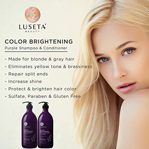 Image of L LUSETA Color Brightening Purple Shampoo and Conditioner Set for Blonde and Gray Hair, Infused with Cocos Nucifera Oil to Help Nourish, Moisturize and Condition Hair, 2x33.8oz