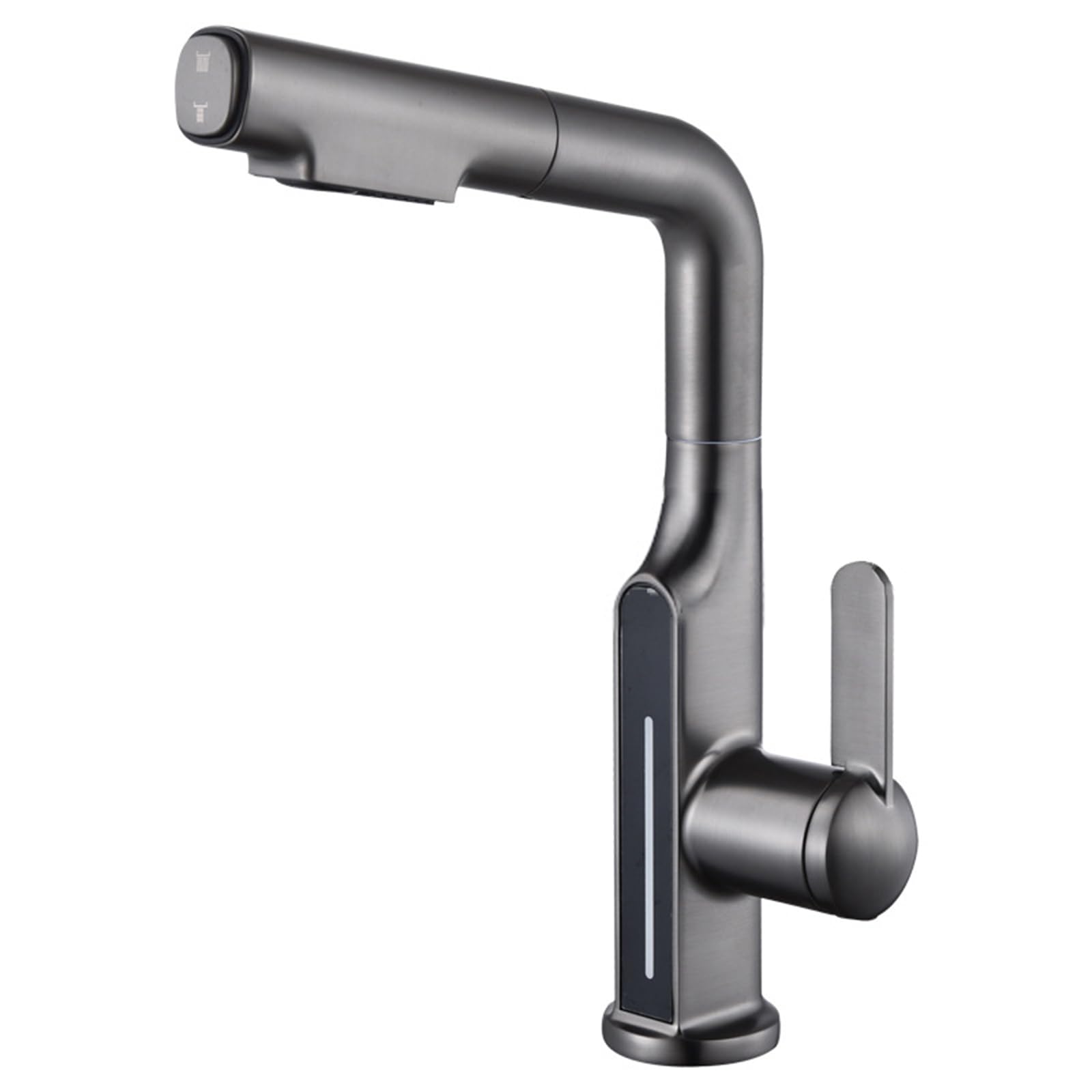 Generico Rubinetto da Bagno Miscelatore Estraibile per Lavabo da Bagno con Getto Cascata Girevole 360° con Display Digitale Acqua Calda E Fredda Colore Grigio Canna di Fucile