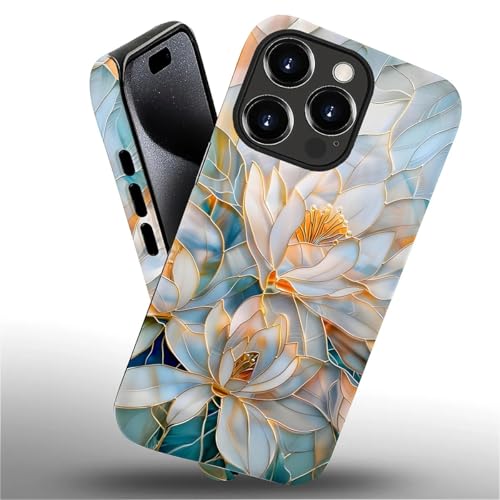 TAMEFOX Case for iPhone 16 Pro,Anti Drop Scratch Frosted Protective Cover Case for Women Girl-Glass Golden Flower - image 8