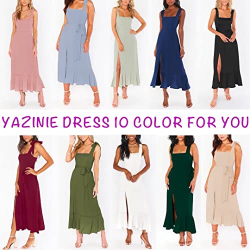 Image of Square Neck Adjustable Strap Midi Dress, Belted A-Line Dress | Lightweight square-neck midi with adjustable straps, belted waist and A-line skirt for work, parties or weekends.