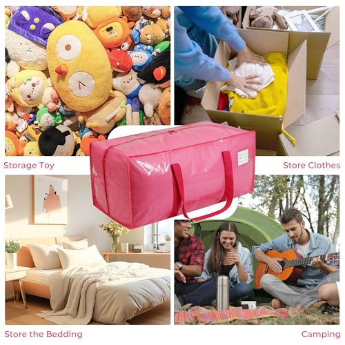 VTSVTS 6 Pack Extra Heavy Duty Large Moving Bags with Comfortable Handle & Strong Zipper,Storage Totes for Space Saving Moving Storage College Supplies Alternative to Moving Box,Pink - image 7