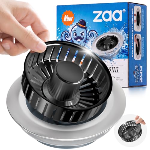 Image of zaa Kitchen Sink Drain Strainer - Kitchen Sink Stopper, 304 Stainless Steel Sink Drain Stopper, Sink Protector for Kitchen with Anti-Clog Filter, Fit US Standard 3-1 /2'' Sink Drain Hole, Black
