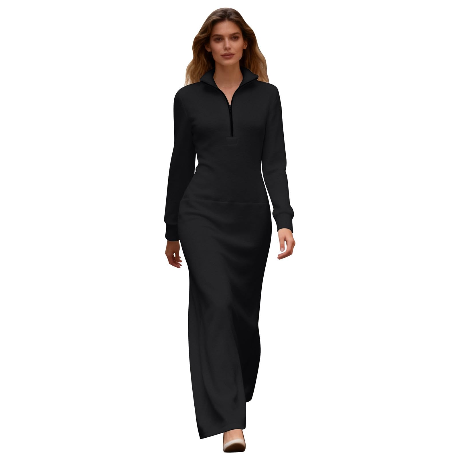 Vestido Largo Informal de Corte Entallado con Cuello y Detalles Modernos para Mujer