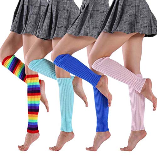 Women 80s Fluorescent Colored Knit Leg Warmers Ribbed Footless Socks Stockings Halloween Dance Party Accessories2