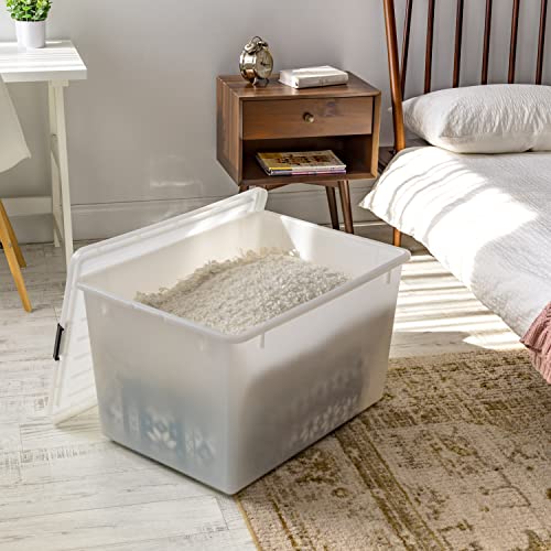 Image of IRIS USA 144 Qt Stackable Plastic Storage Bins with Lids, 3 Pack - BPA-Free, Discreet Organizing Solution, Latches, Durable Nestable Containers, Secure Pull Handle, Made in USA - Pearl