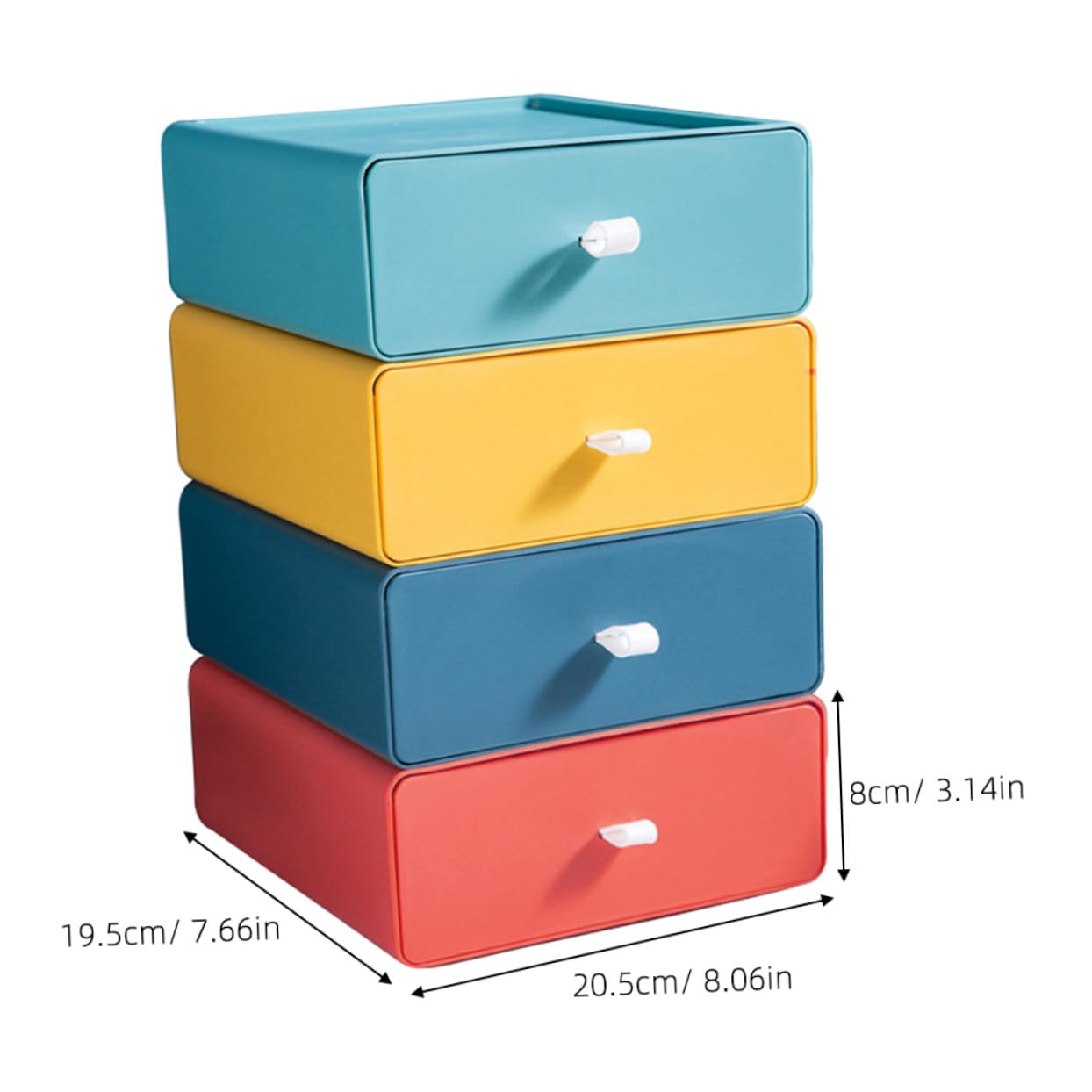 Cajones de Almacenamiento de Plástico Apilables 4 Piezas Multicolor (amarillo, Verde, Azul, Naranja) Caja Organizadora de Escritorio Resistente para Oficina y Hogar