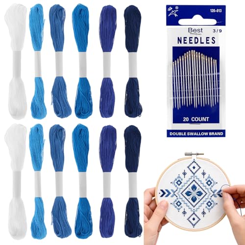 Kit de hilos Sashiko 32 piezas con 12 madejas y 20 agujas miniatura 1
