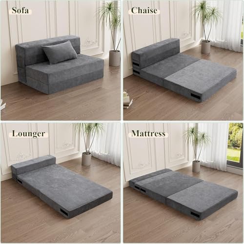 Image of Sofa Cum Bed | Folding Sofa Bed, Sofa Cum Beds for Living Room with Cushions | Pure High Reslince (HR) Foam with Molphino Fabric in Grey Colour Couch for Living Room (Two Seater 4X6 Feet)