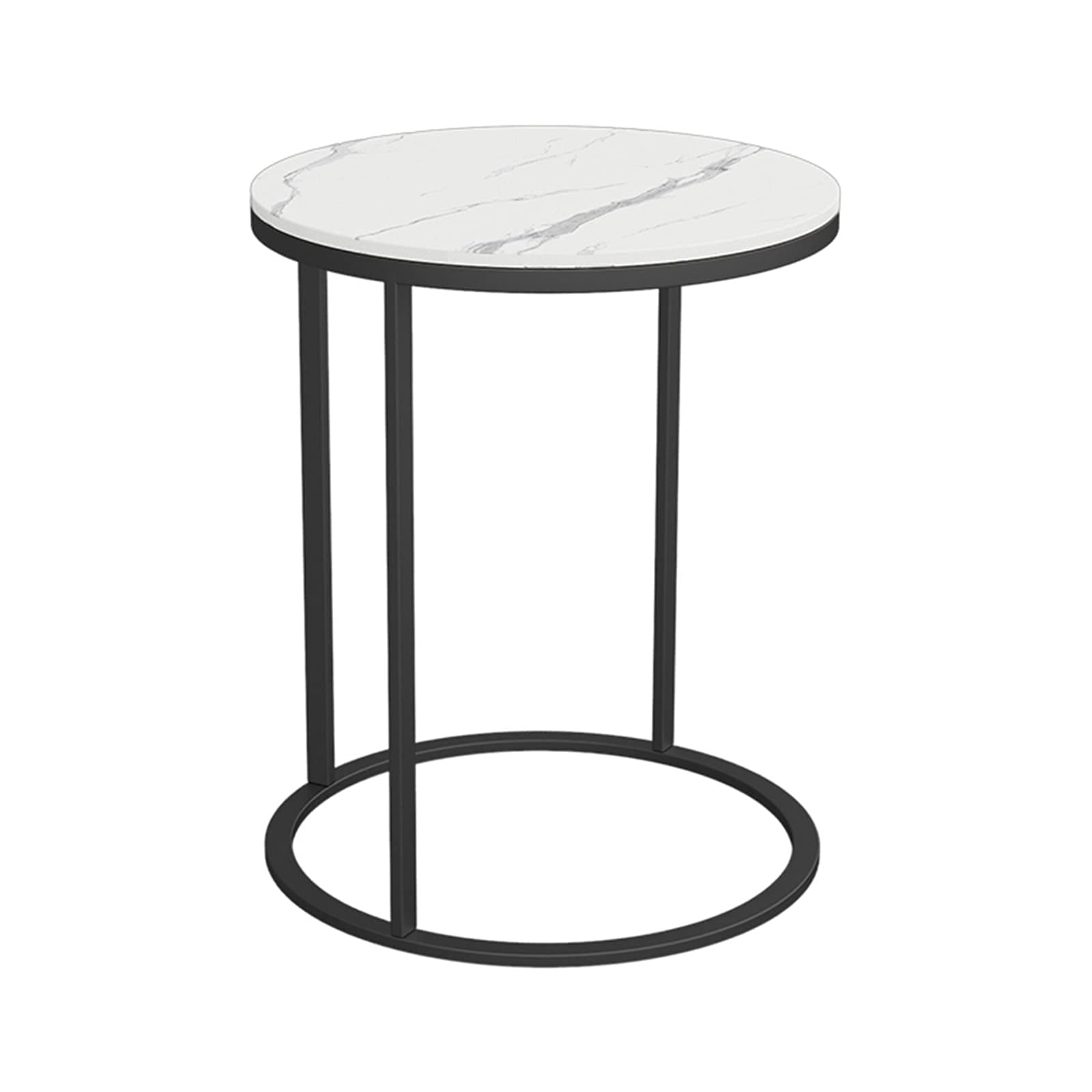 Runder Marmor-Couchtisch, 55 cm hoher Couchtisch, Wohnzimmer, Arbeitszimmer, Ausstellungstisch, Akzent-Sofatisch mit Eisenrahmen, runde Marmortischplatte, D, 45 x 45 x 55 cm, hergestellt in China